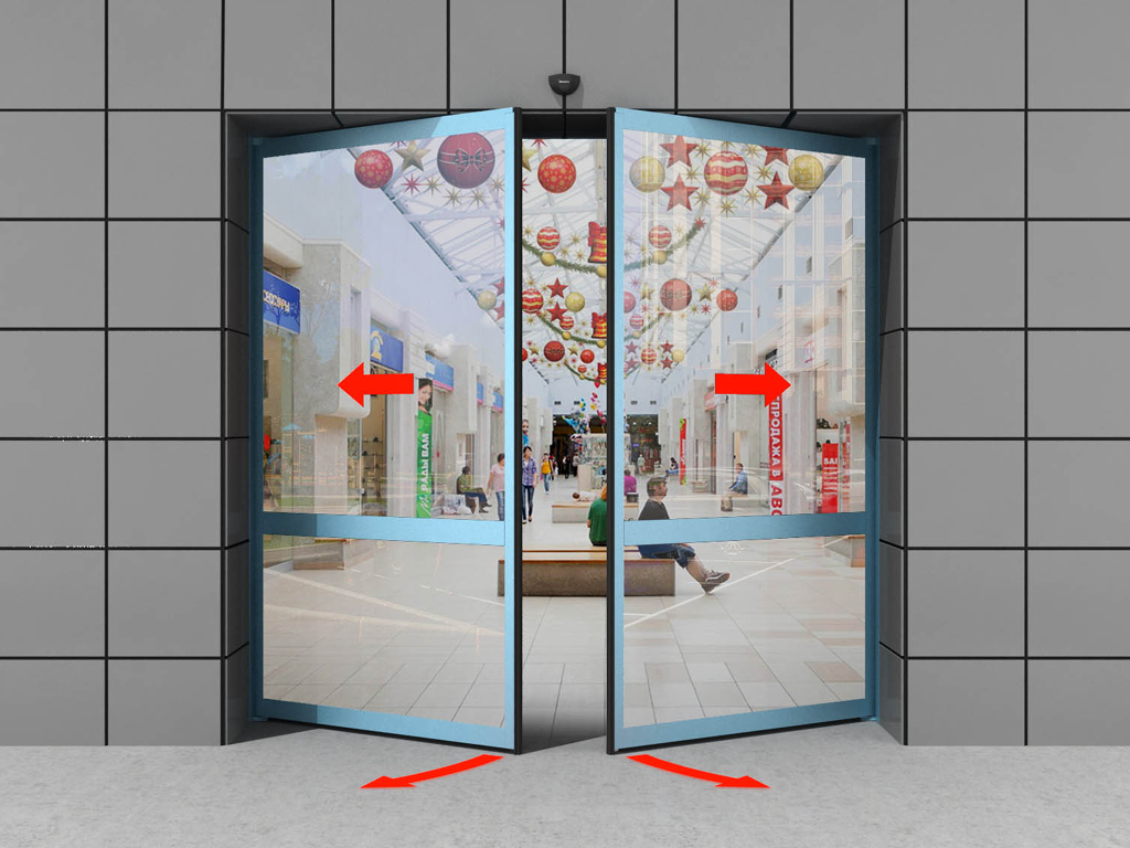 Ikki qanotli «antipanika» eshigi (qanoq eshiklarni ochish funksiyasi bilan)